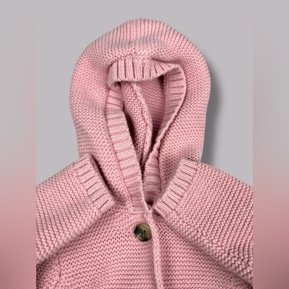 Old Navy Baby Girl 0–3M Hooded Knit Sweater Blush Pink Cotton w/ Buttons NWOT - Picture 6 of 13